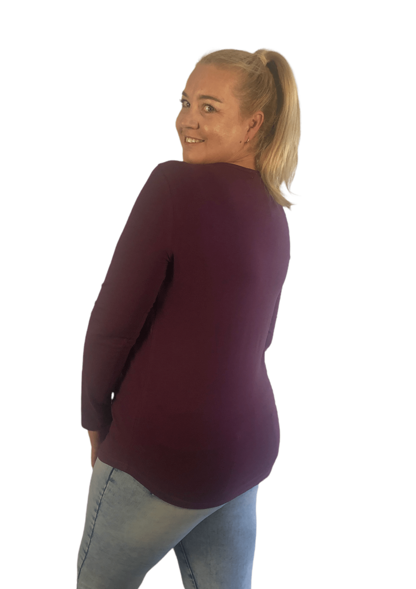 Chloe Basic Zip Long Sleeve - Wine - Latchwear