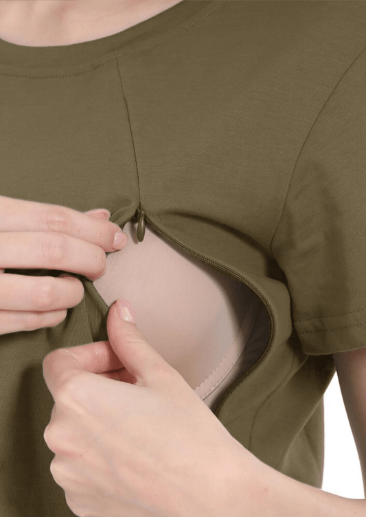 Mia Zip Tee - Khaki - Latchwear