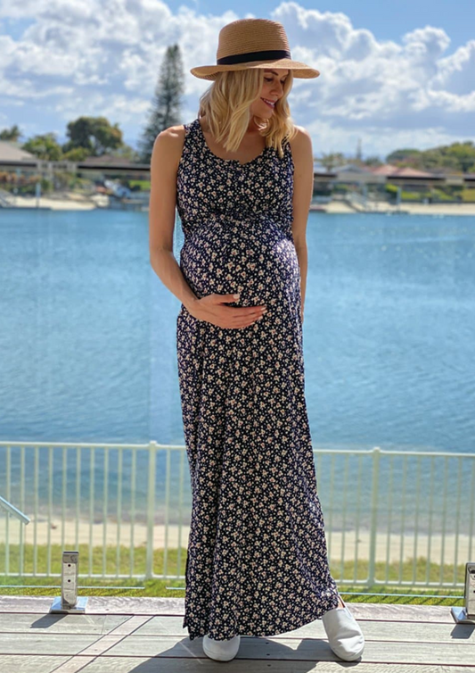 Navy Floral Print Maxi Dress