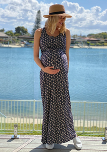 Navy Floral Print Maxi Dress