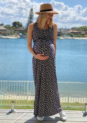 Navy Floral Print Maxi Dress
