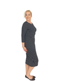 Makenzie Fitted Midi Dress - Black & White Stripe