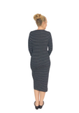 Makenzie Fitted Midi Dress - Black & White Stripe