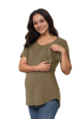 Mia Zip Tee - Khaki