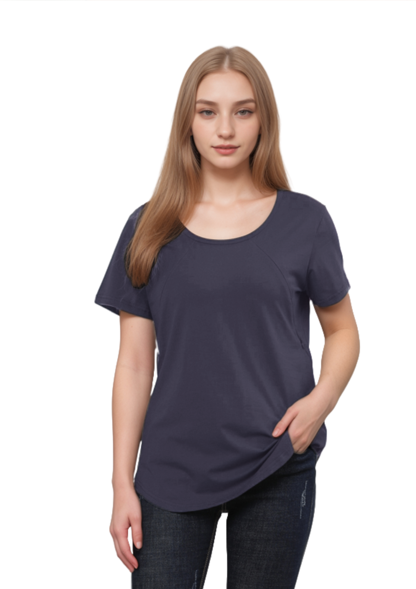 Mia Zip Tee - Navy