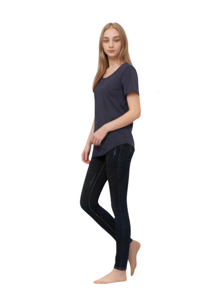 Mia Zip Tee - Navy