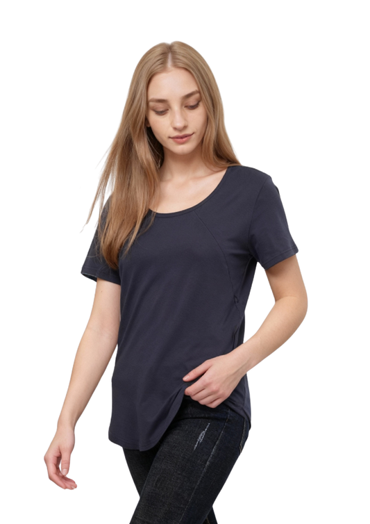 Mia Zip Tee - Navy