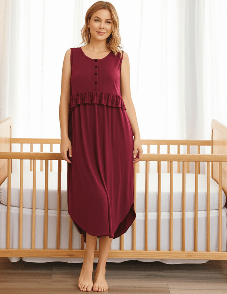 Adeline - Soft Midi Dress - Wine - Latchwear