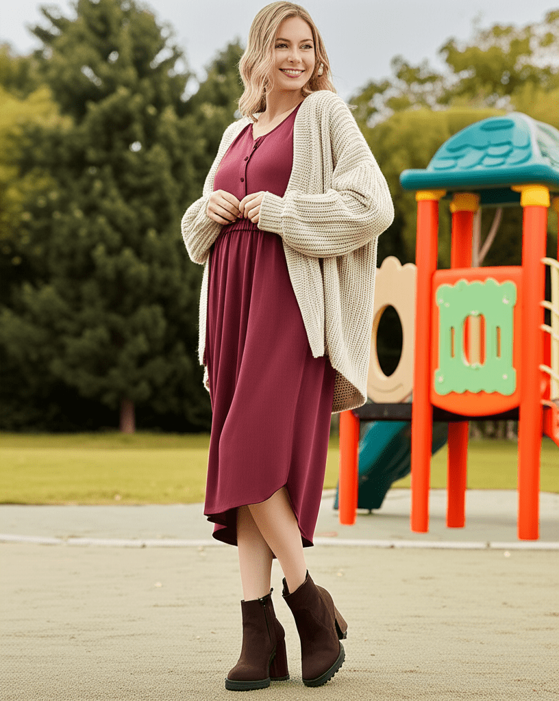 Adeline - Soft Midi Dress - Wine - Latchwear