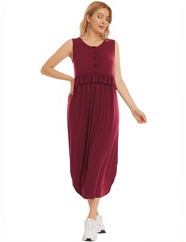 Adeline - Soft Midi Dress - Wine - Latchwear