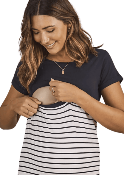 Angel Maternity Navy Stripe Dress - Latchwear