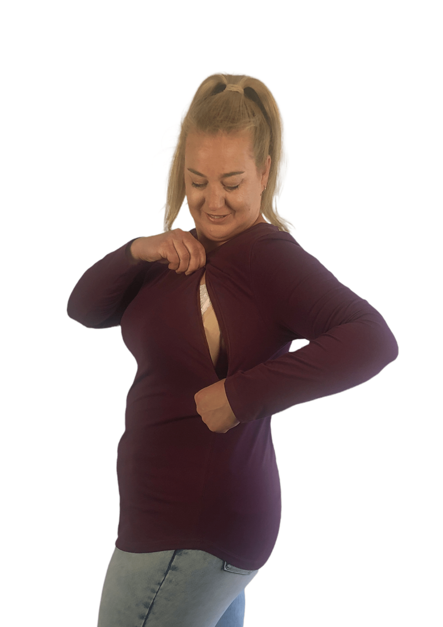 Chloe Basic Zip Long Sleeve - Wine - Latchwear