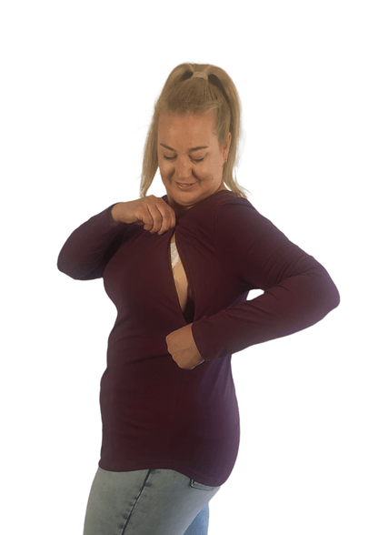 Chloe Basic Zip Long Sleeve - Wine - Latchwear