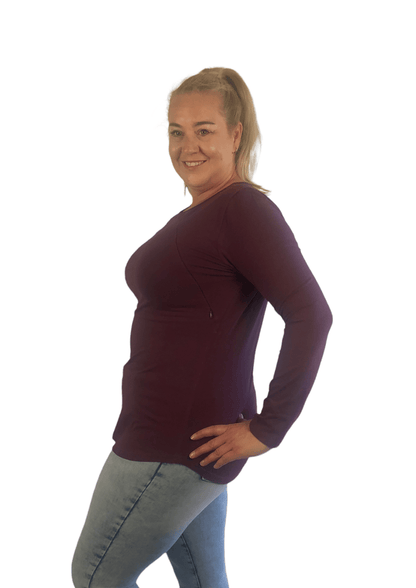 Chloe Basic Zip Long Sleeve - Wine - Latchwear