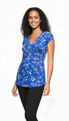 Emma - Cross Front - Royal Blue Floral - Latchwear