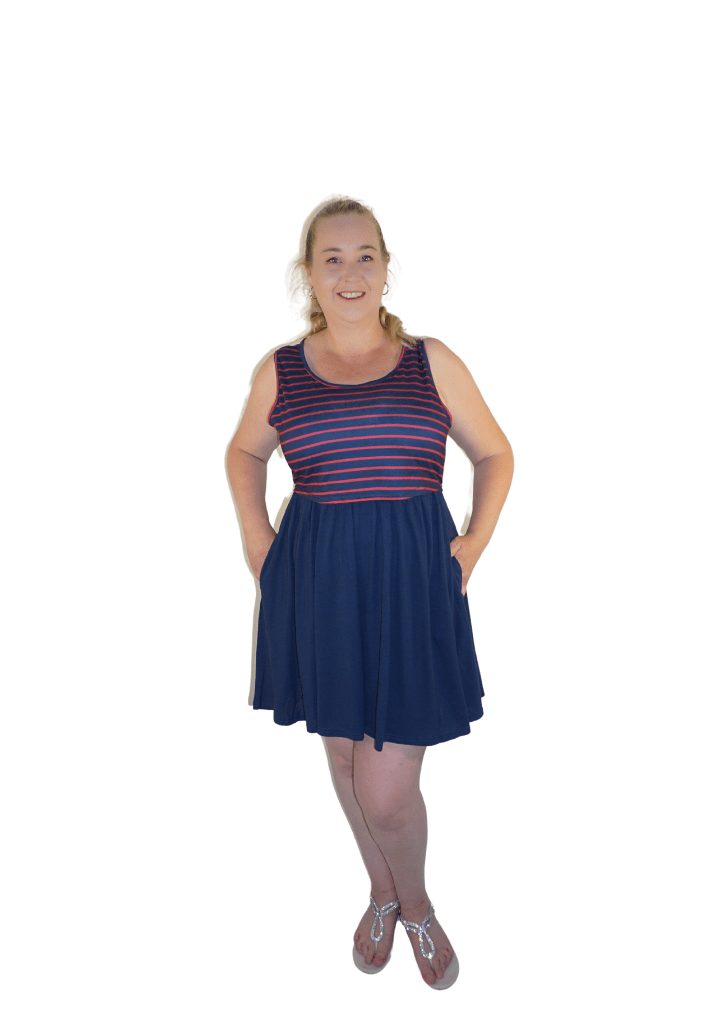 Jasmine - Empire - Navy with pinstripe Red - Latchwear