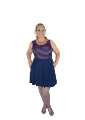 Jasmine - Empire - Navy with pinstripe Red - Latchwear