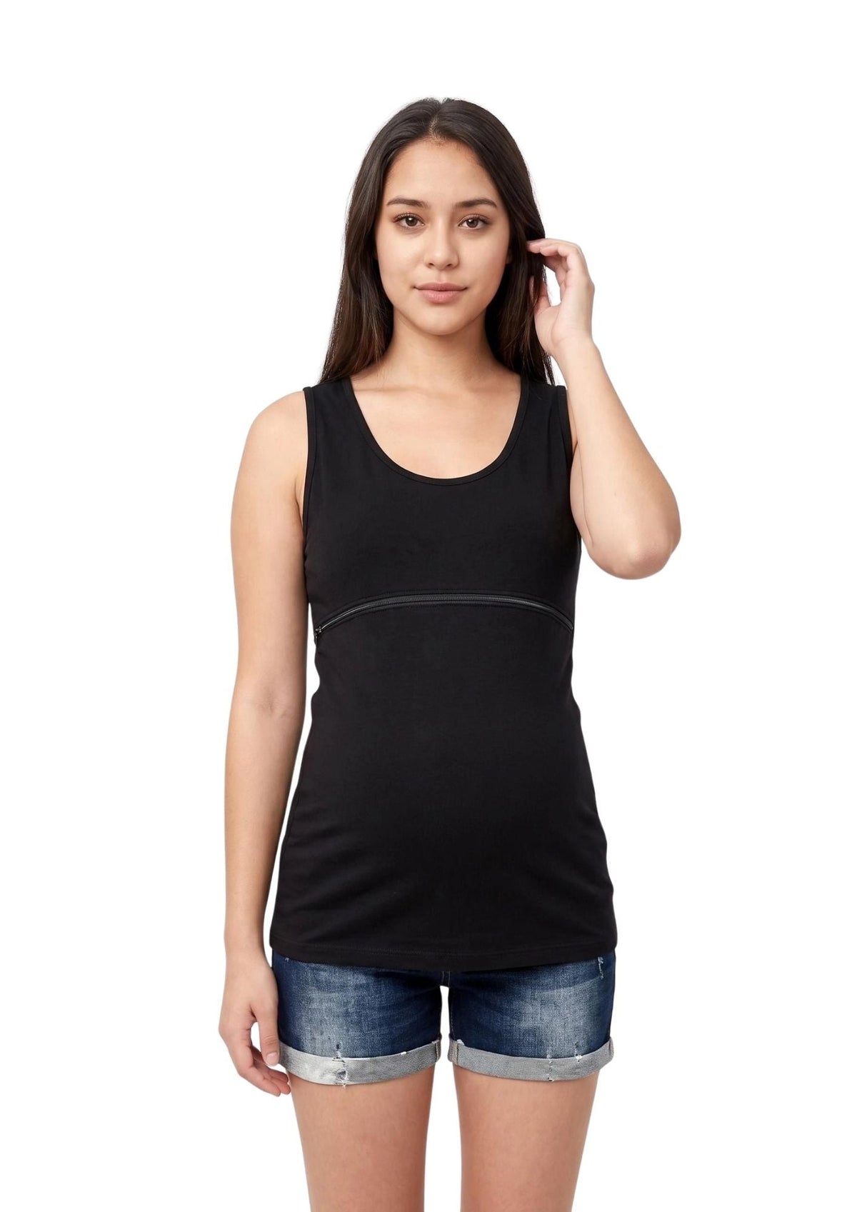 Lily Horizontal Zip Singlet - Black - Latchwear