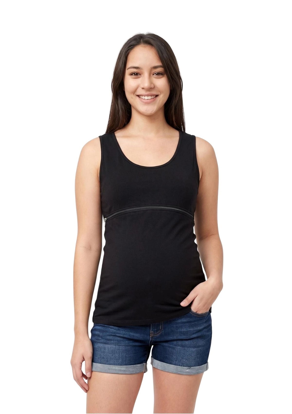 Lily Horizontal Zip Singlet - Black - Latchwear