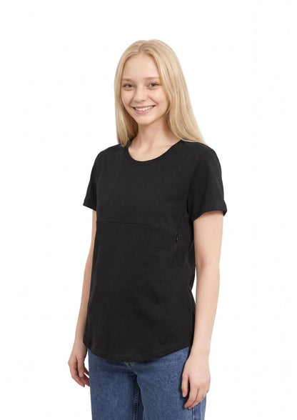 Luna - Horizontal Zip Tee - Black - Latchwear