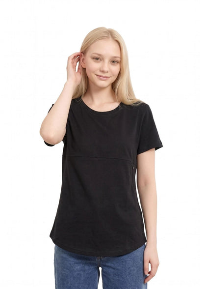 Luna - Horizontal Zip Tee - Black - Latchwear
