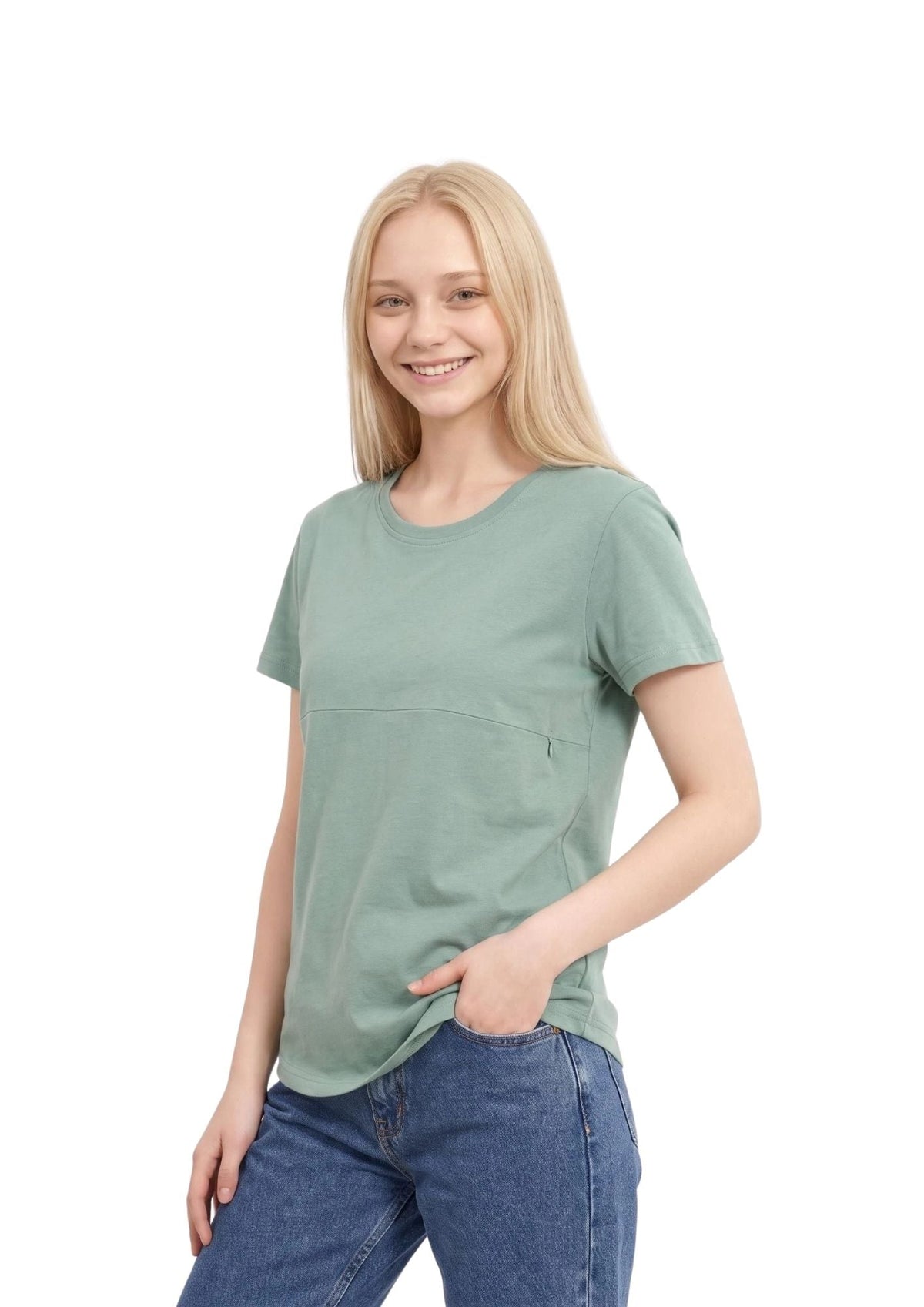Luna - Horizontal Zip Tee - Sea Green - Latchwear