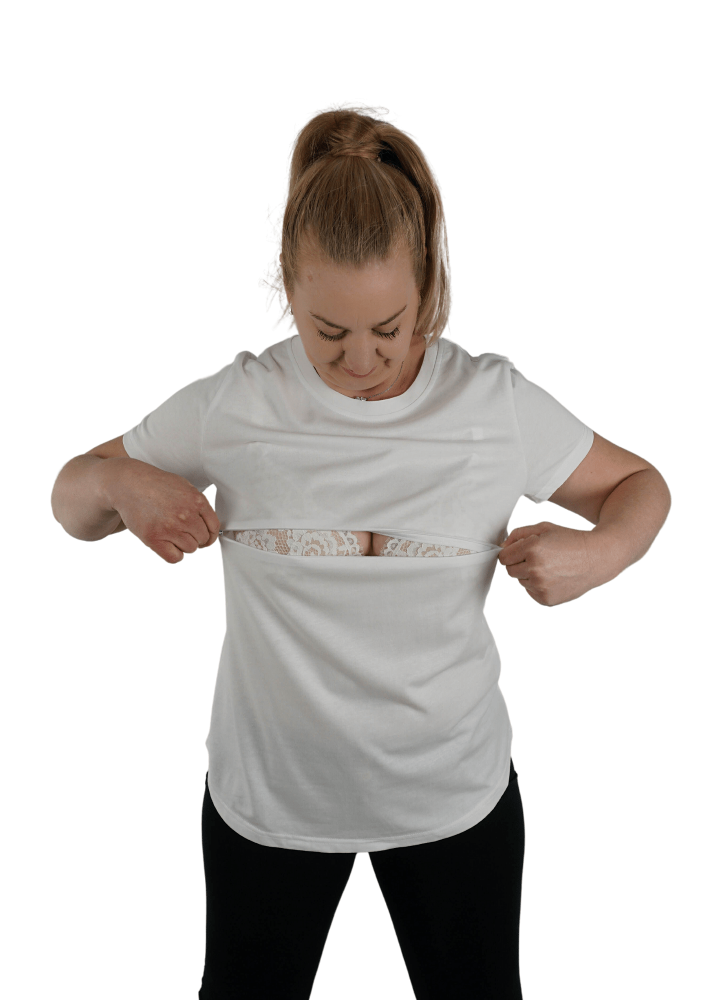 Luna - Horizontal Zip Tee - White - Latchwear