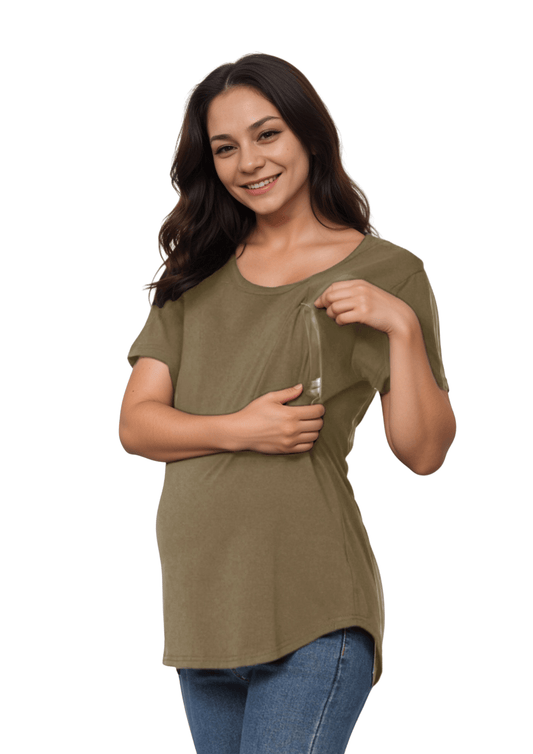 Mia Zip Tee - Khaki - Latchwear