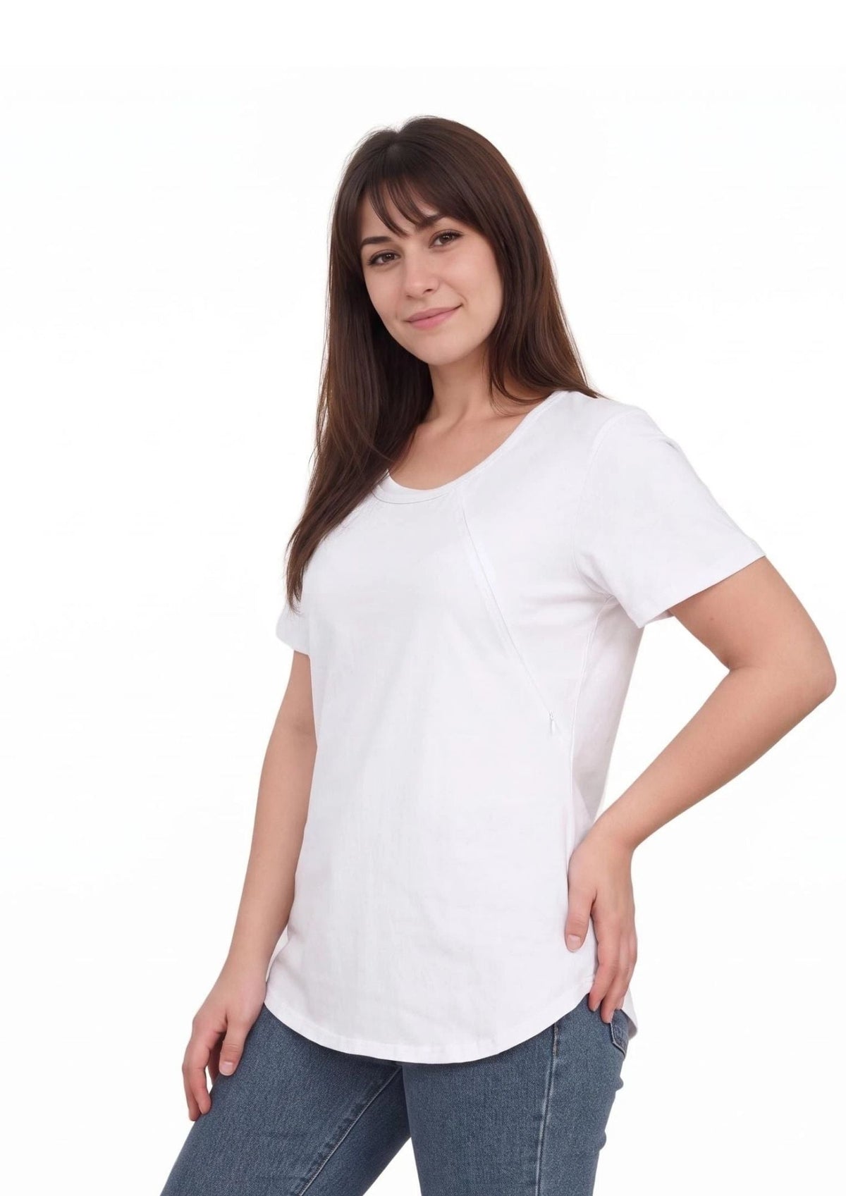 Mia Zip Tee - White - Latchwear