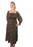 Lorelei Shirred Tiered Midi Dress - Black Floral