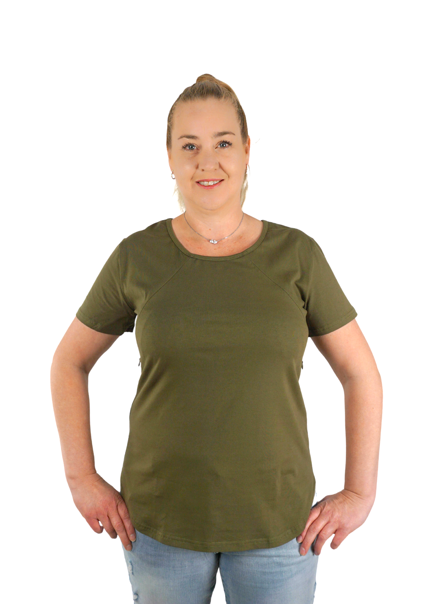 Mia Zip Tee - Khaki