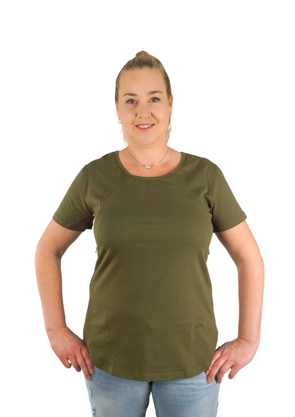 Mia Zip Tee - Khaki