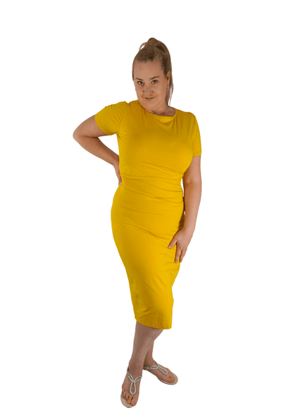Charlotte Fitted Midi Dress - Yellow - Latchwear
