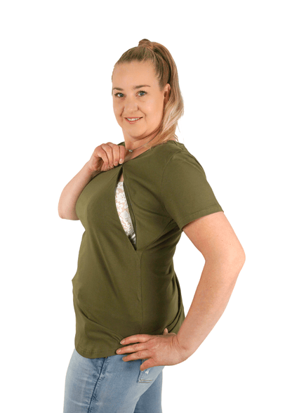 Mia Zip Tee - Khaki - Latchwear