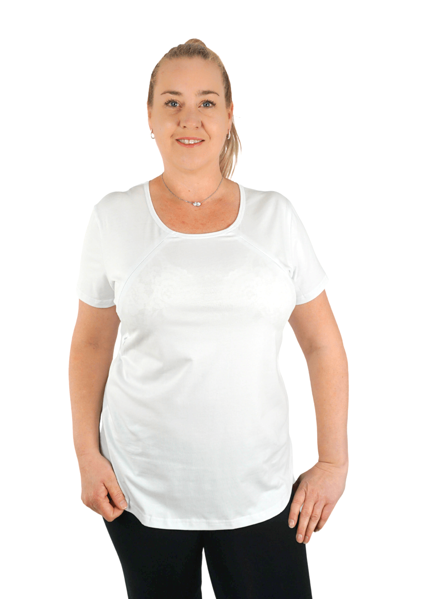 Mia Zip Tee - White - Latchwear